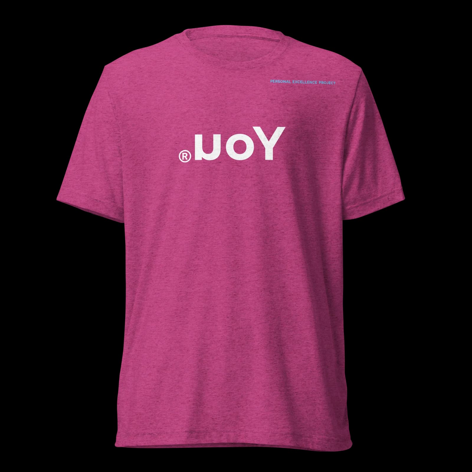 The Pink tee, front — the .uoY mark across the chest