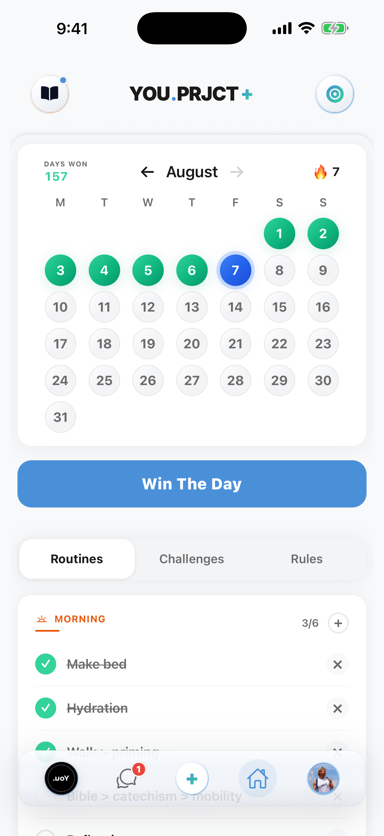 Calendar of days won and the streak