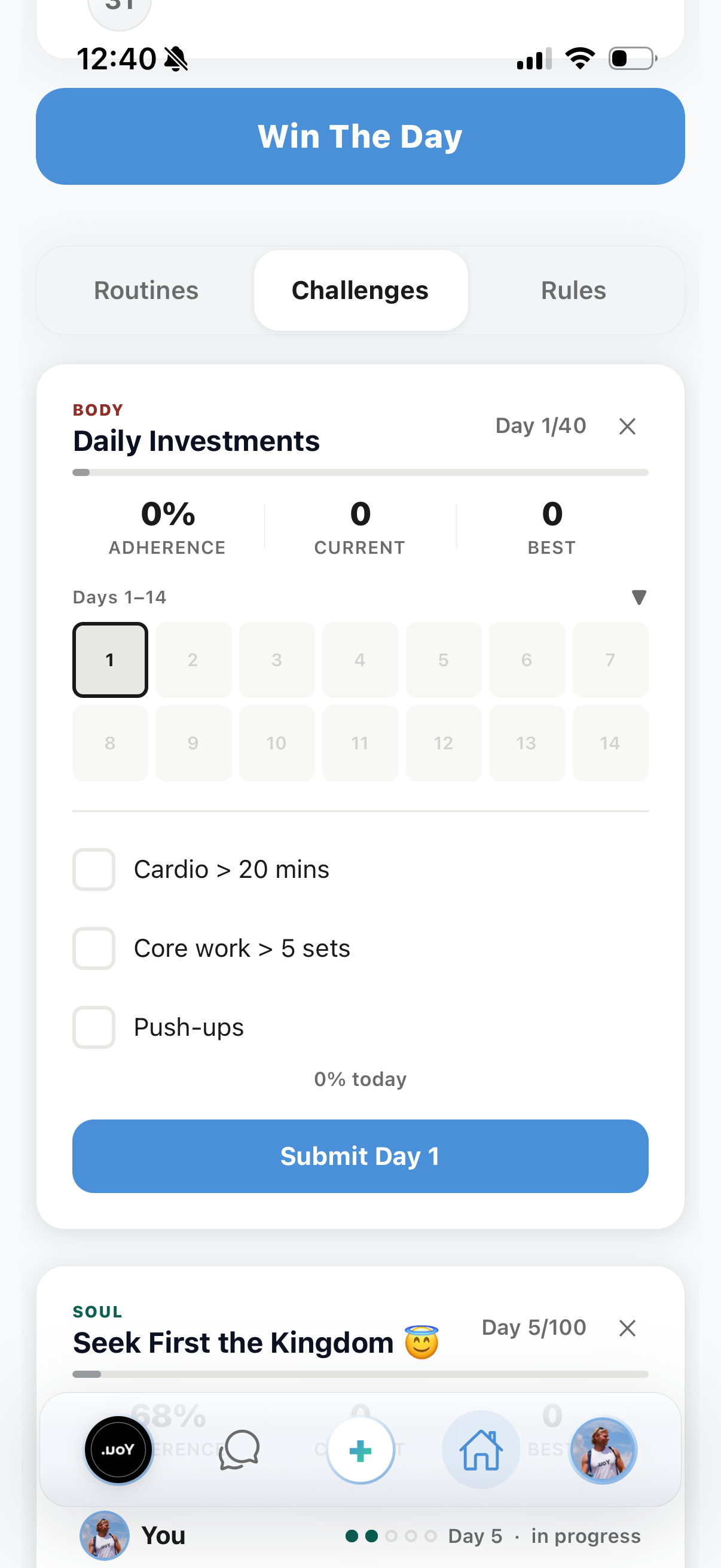 Daily investment challenge with a day checklist