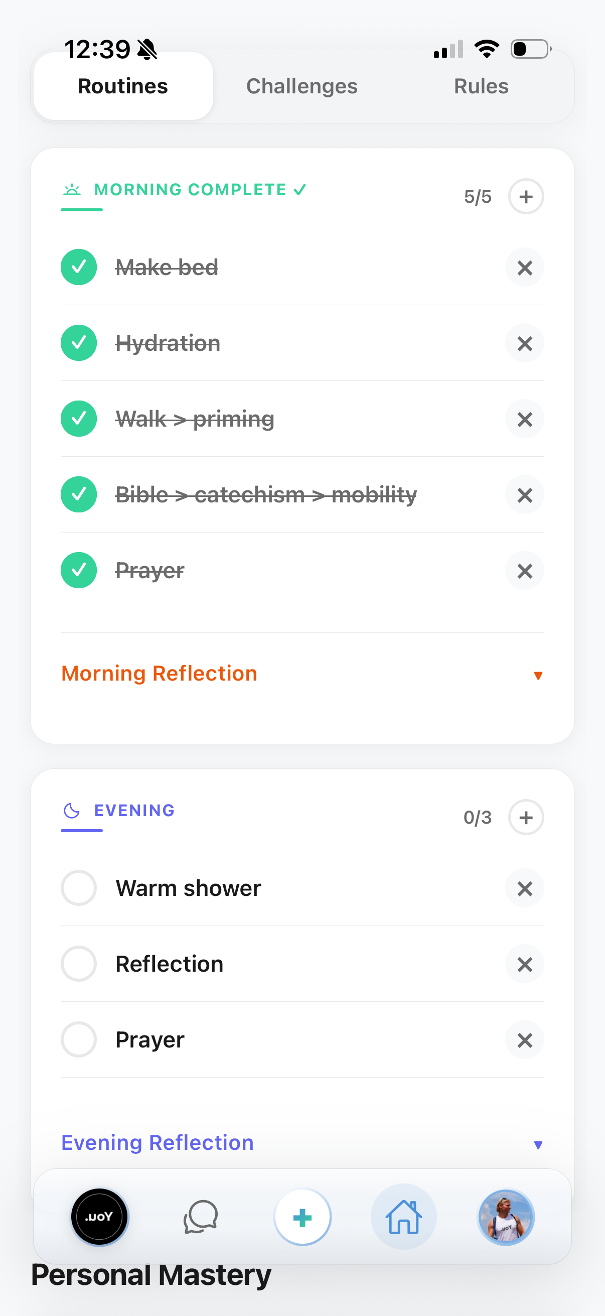 Morning and evening routines in the app