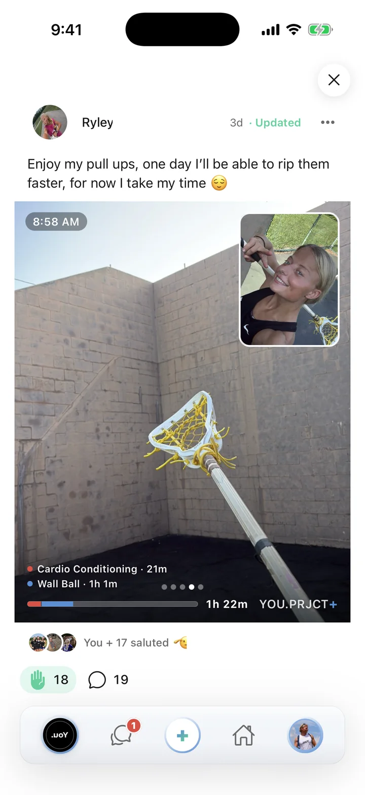 Ryley's post: pull-ups at 8:58 AM, logged and shared with her team