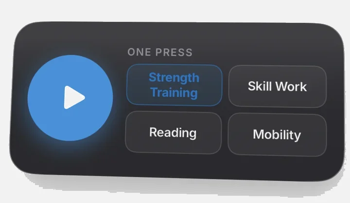 The One Press widget: a play button and the kinds of work to choose from